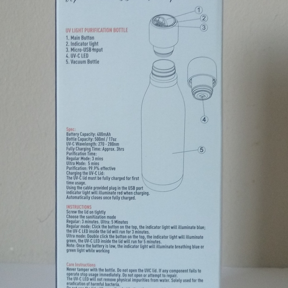 ASOBU UV HYDRO UV LIGHT PURIFICATION 17oz BOTTLE I - Picture 6 of 8